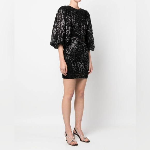 byTiMo black sequin-embellished belted mini dress size xs nwt - Picture 2 of 7